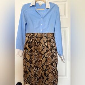 Altuzarra For Target Blue and Brown Long Sleeve Dress